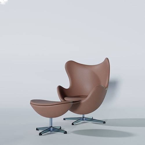Egg Chair and Footstool Low-poly 3D model 3