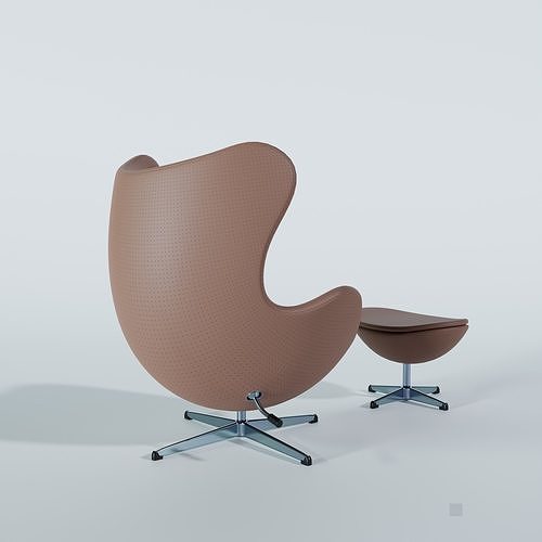 Egg Chair and Footstool Low-poly 3D model 4