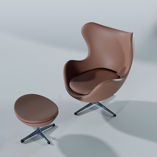 Egg Chair and Footstool Low-poly 3D model 7