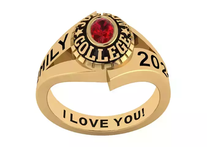 Personalized Class Ring 14 -Oval Gem for Females 3D print model