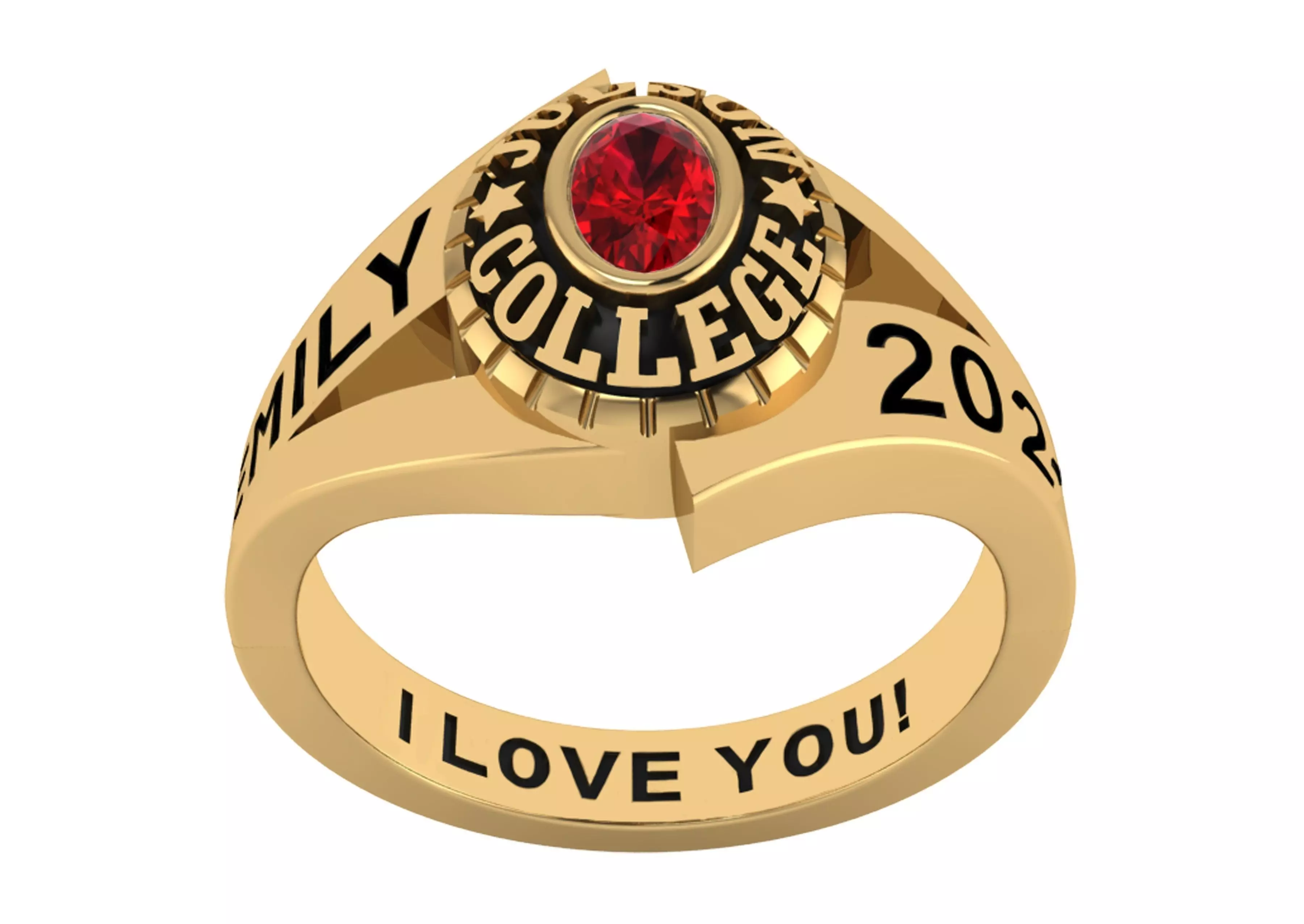 Personalized Class Ring 14 -Oval Gem for Females 3D print model_0