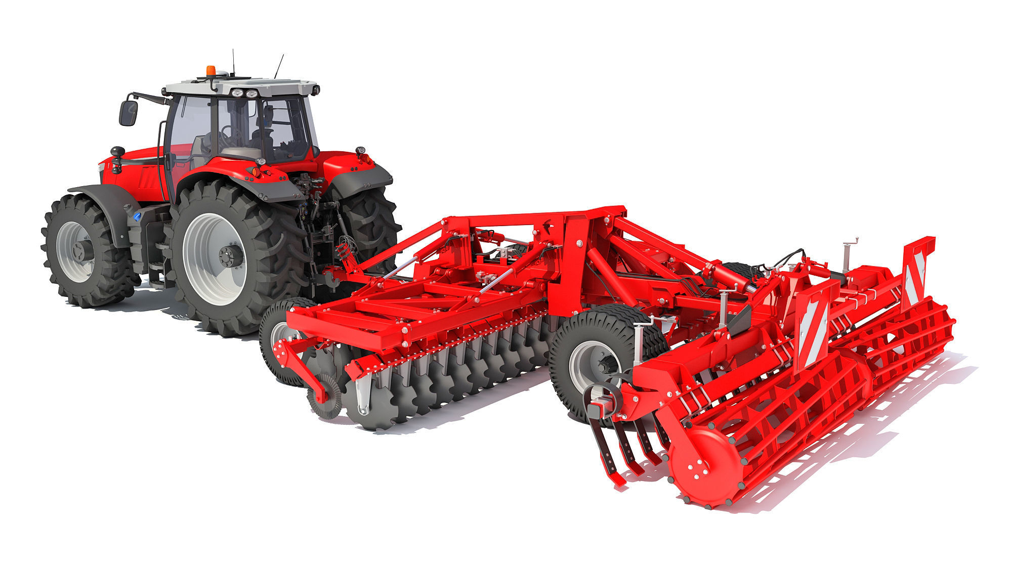 Tractor with Trailed Disc Harrow 3D model_2