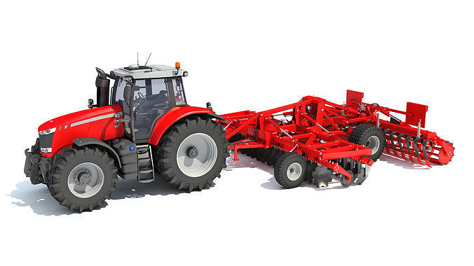  Tractor with Trailed Disc Harrow 3D model