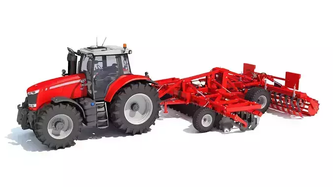  Tractor with Trailed Disc Harrow 3D model