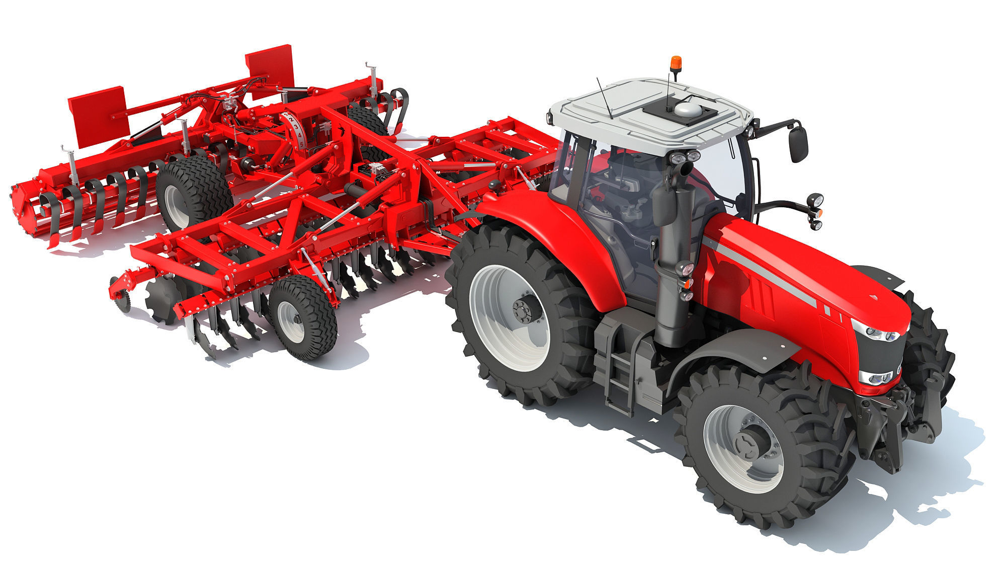 Tractor with Trailed Disc Harrow 3D model_7