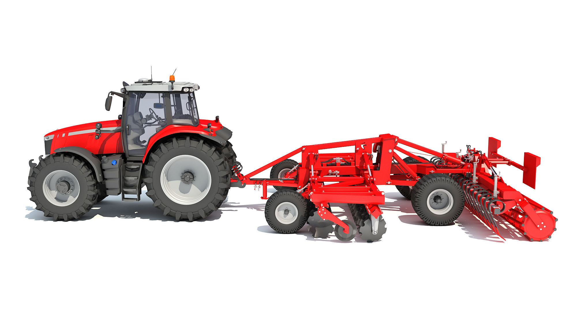 Tractor with Trailed Disc Harrow 3D model_1