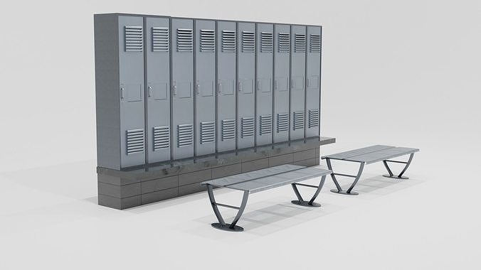 locker set of lockers and benches Free 3D model