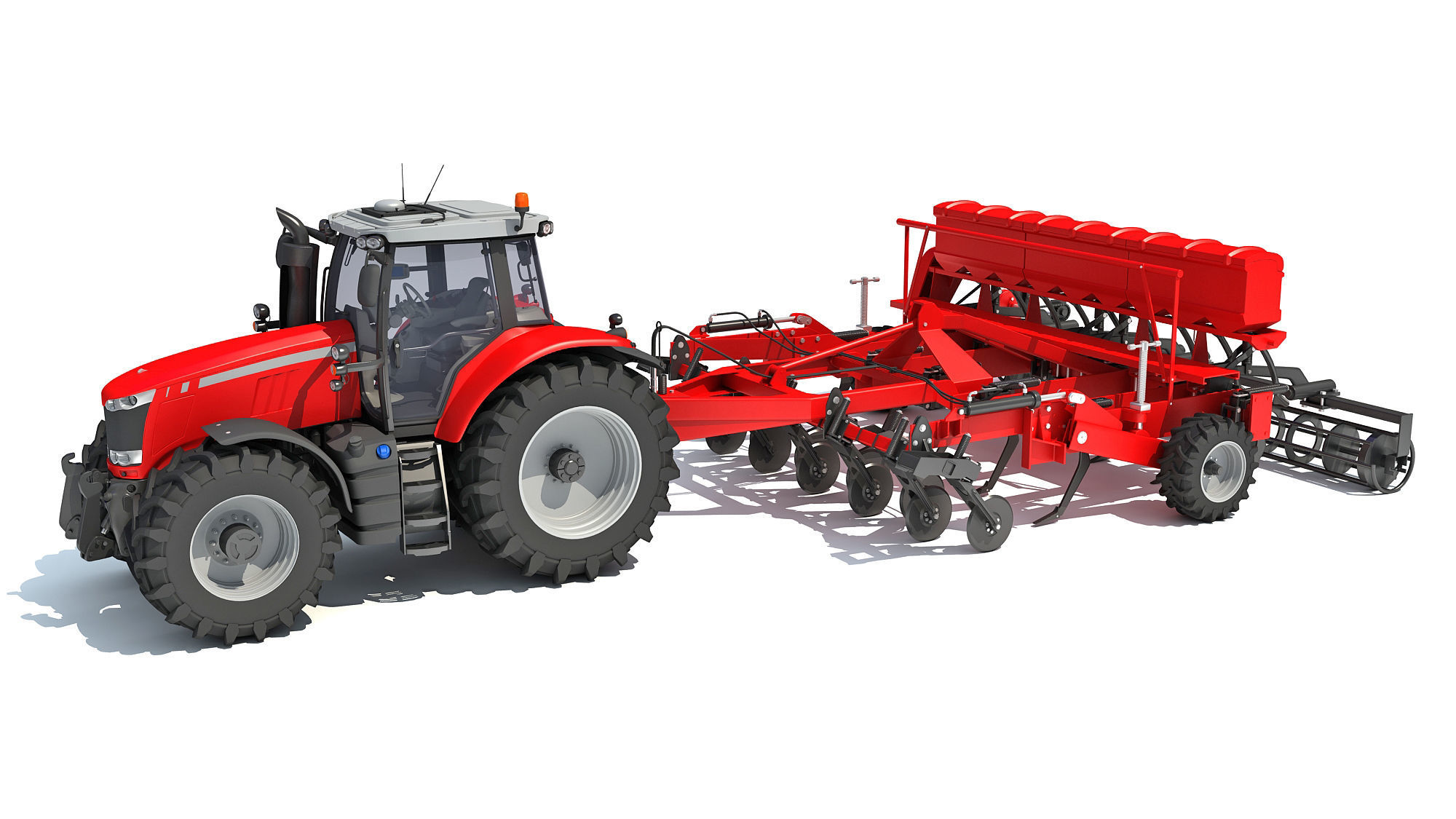 Tractor with Seed Drill 3D model_1