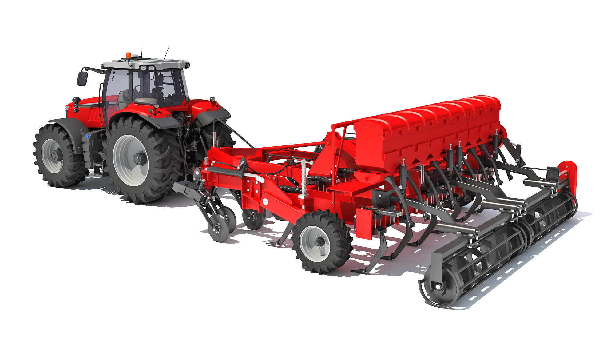 Tractor with Seed Drill 3D model_3