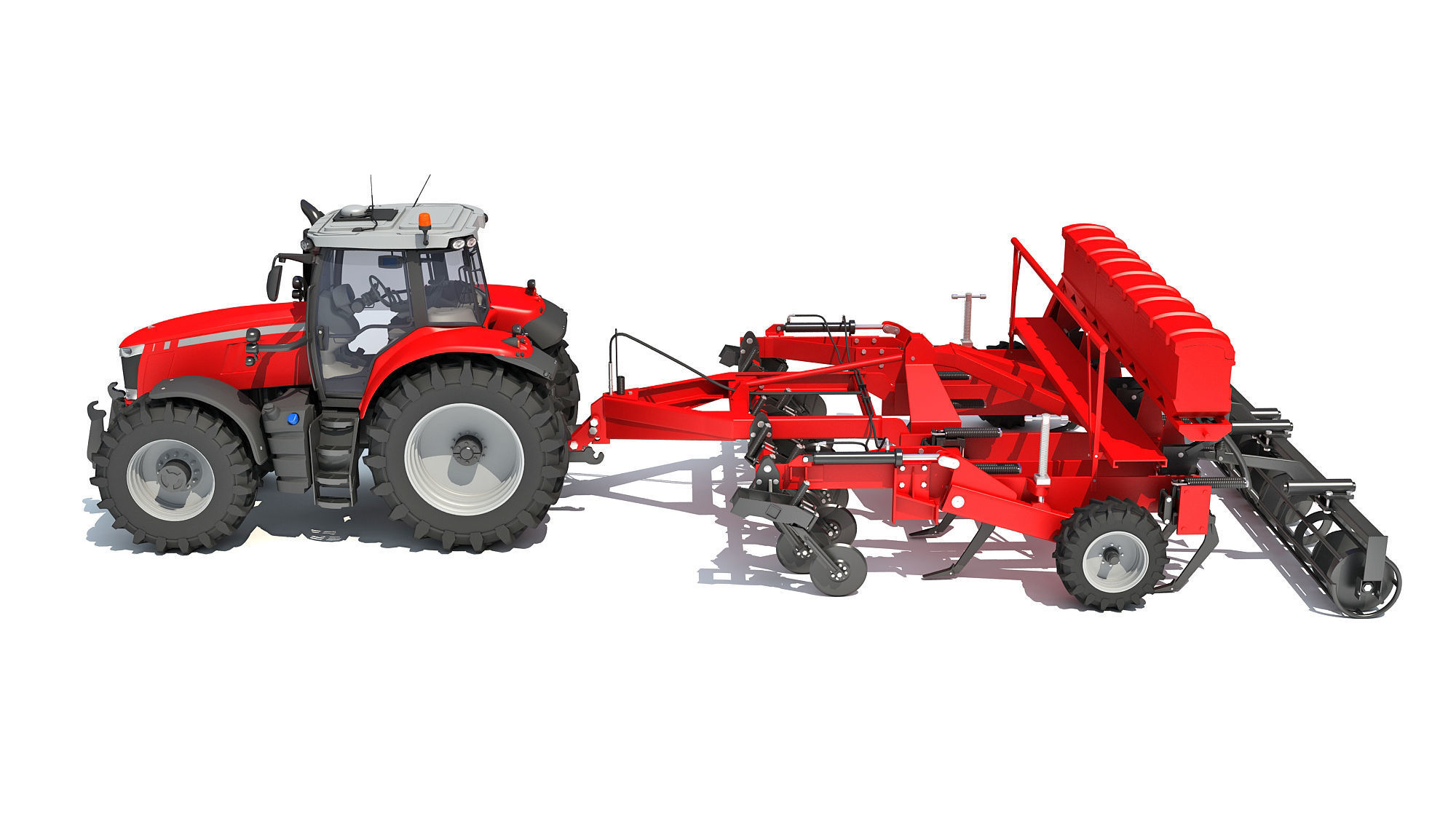 Tractor with Seed Drill 3D model_2