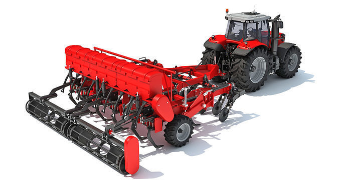 Tractor with Seed Drill 3D model
