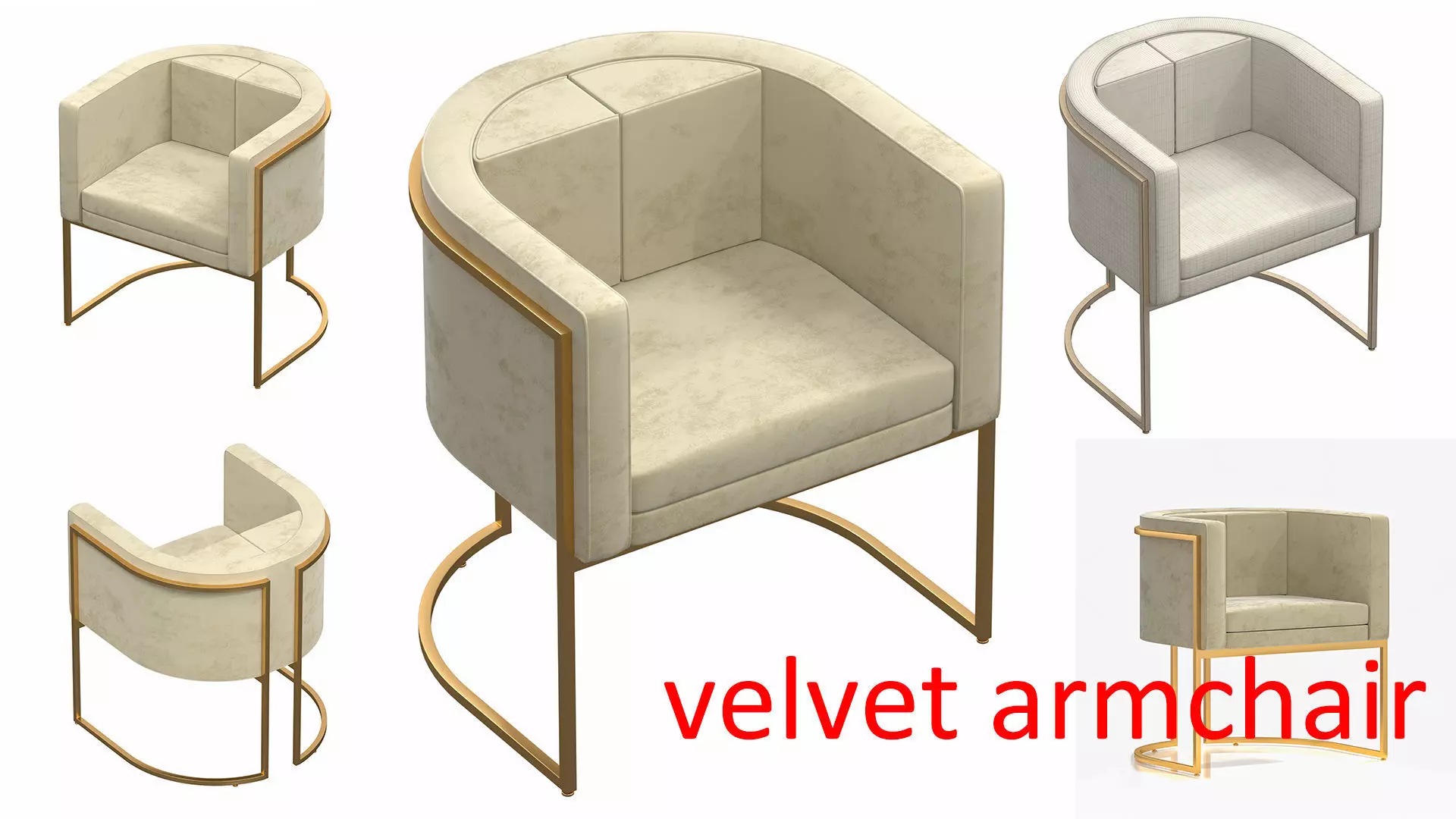 armchair with velvet seat-002 3D model