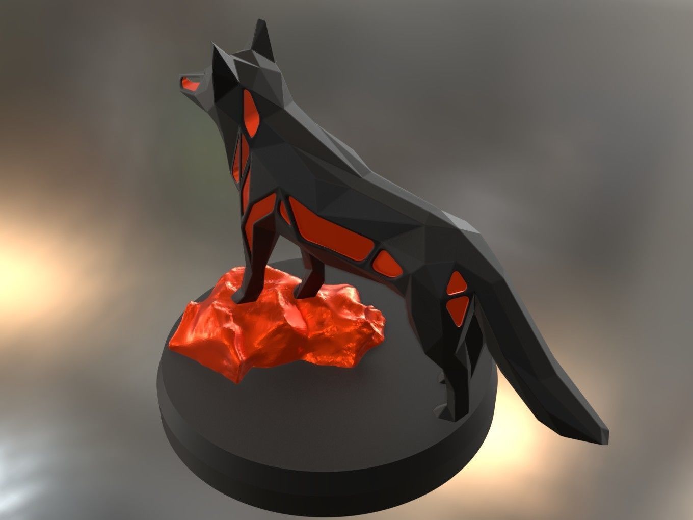 Voronoi Red Fox Rock 3D print model_3
