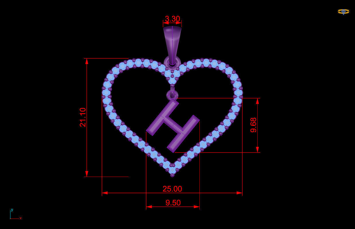 Heart Alphabet H 3D print model_9
