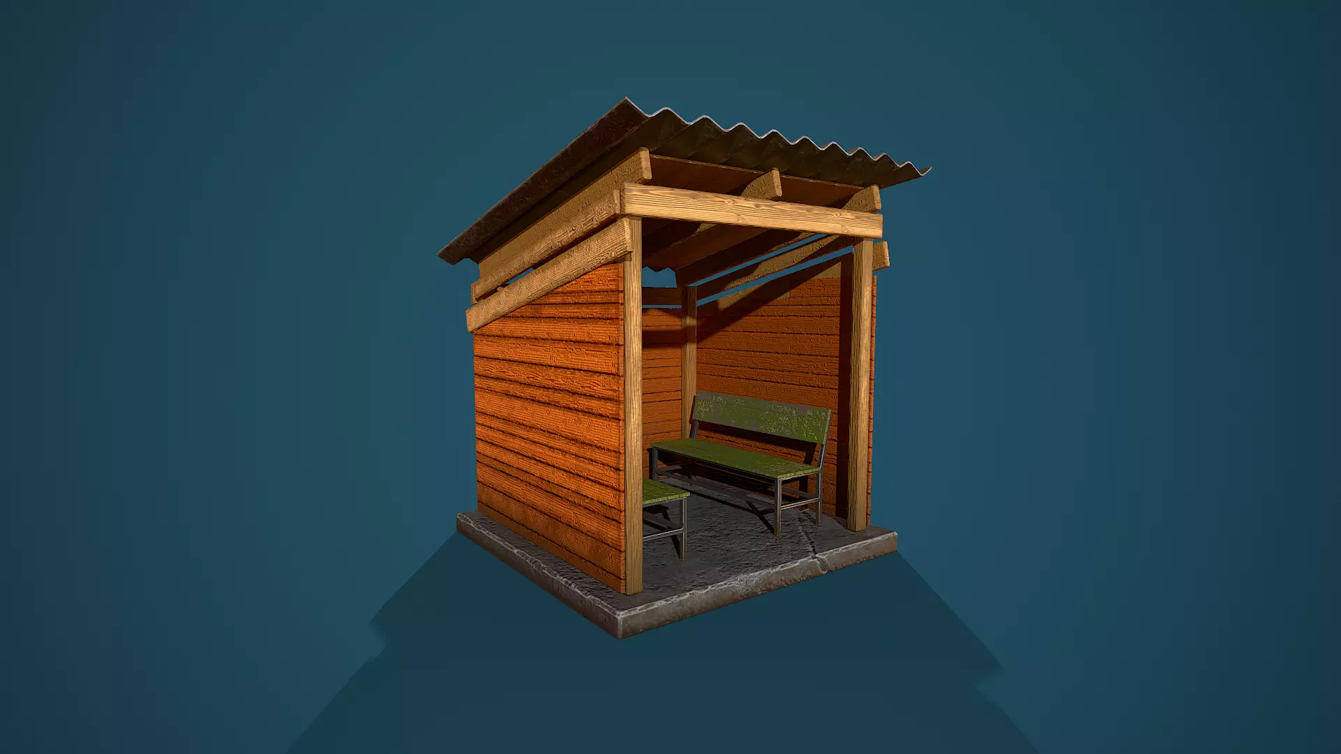 Wooden bus shelter Low-poly 3D model