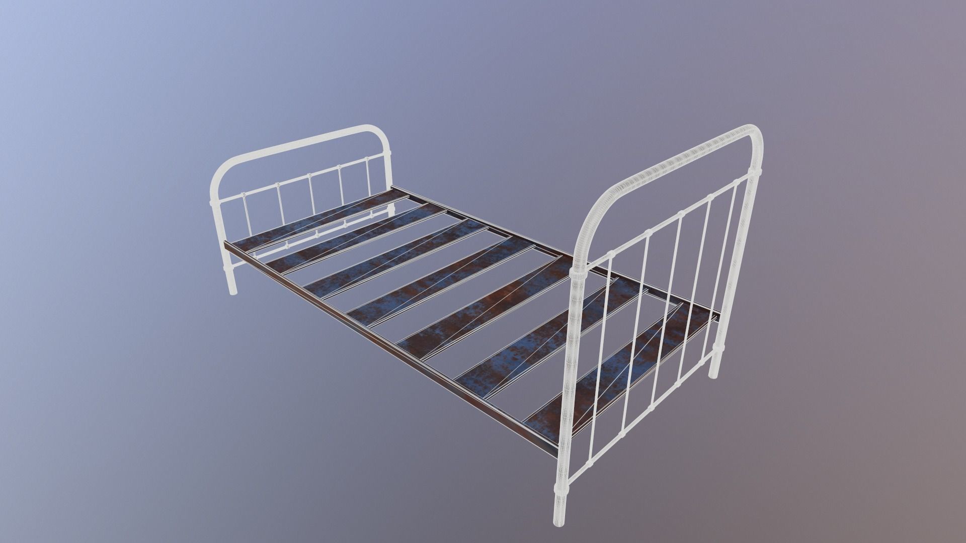 Old Bed Game Ready Low-poly 3D model_4
