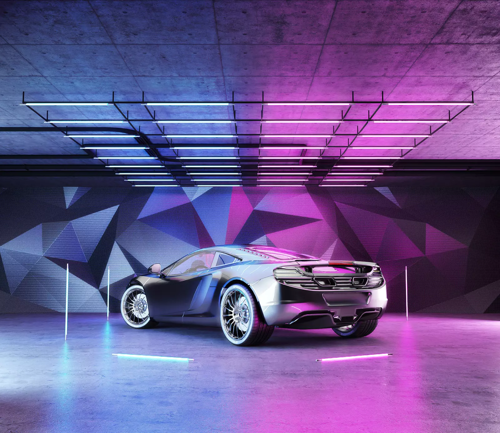 Car studio interior room - render lighting storage 3D model_0