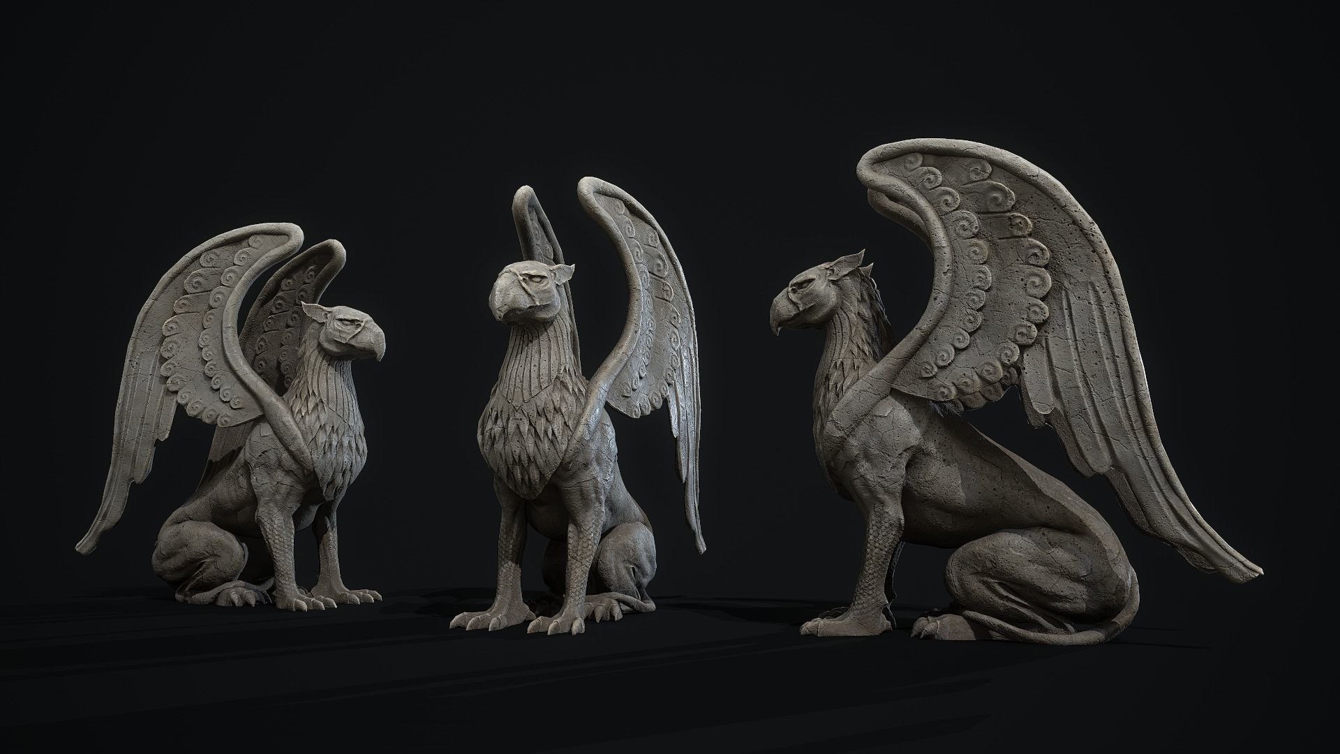 Griffin Statue PBR Low-poly 3D model_4