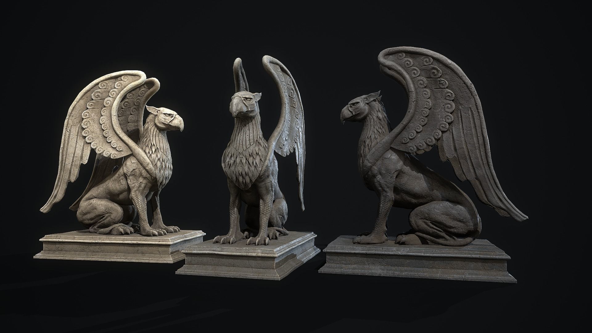 Griffin Statue PBR Low-poly 3D model_7