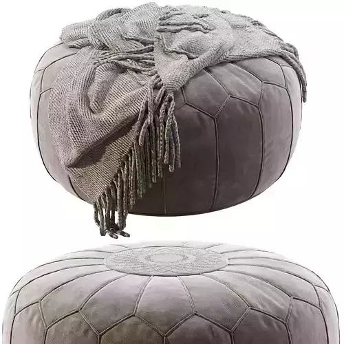 Vintage Round Moroccan Pouf Hand Tooled In Marrake