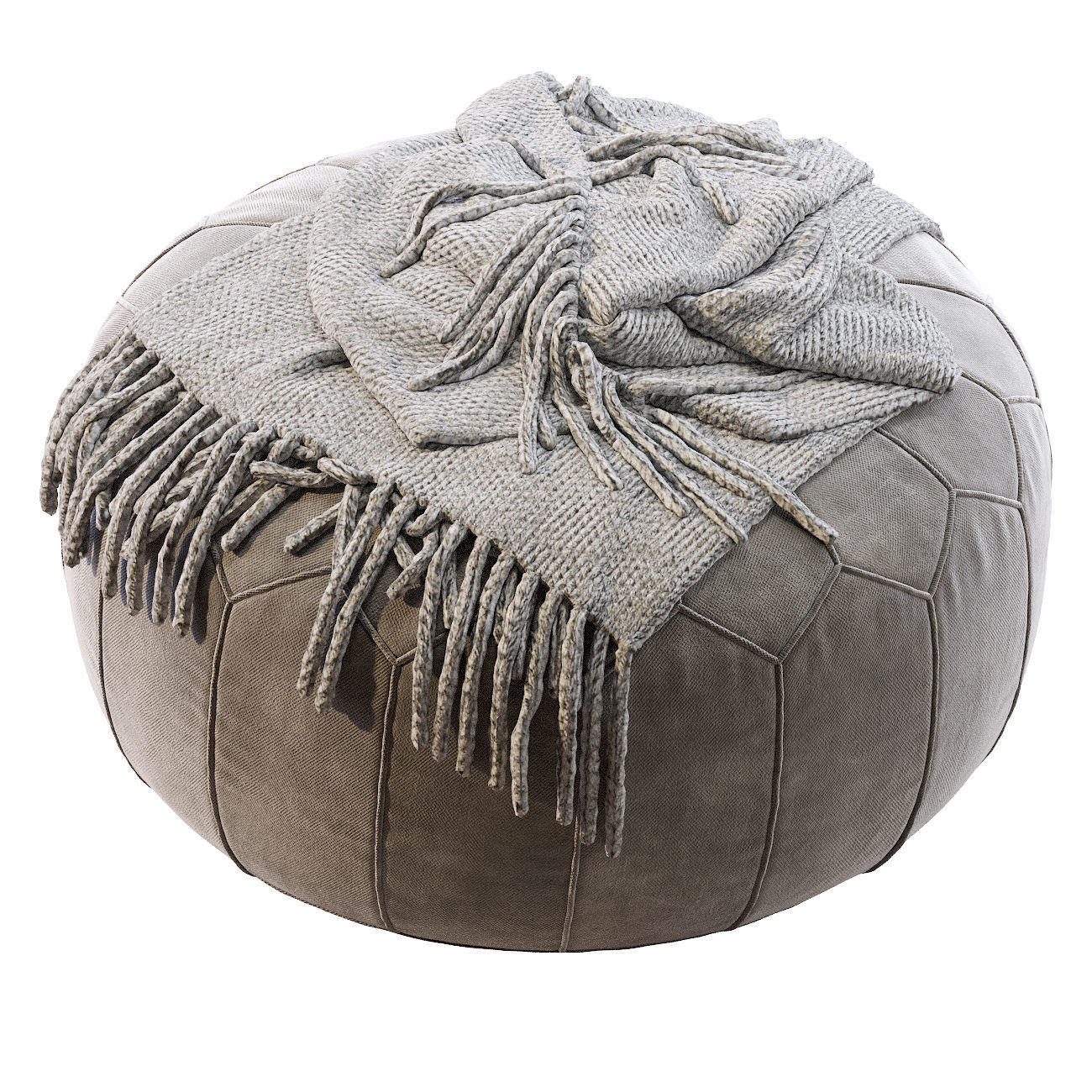 Vintage Round Moroccan Pouf Hand Tooled In Marrake 3D model_2