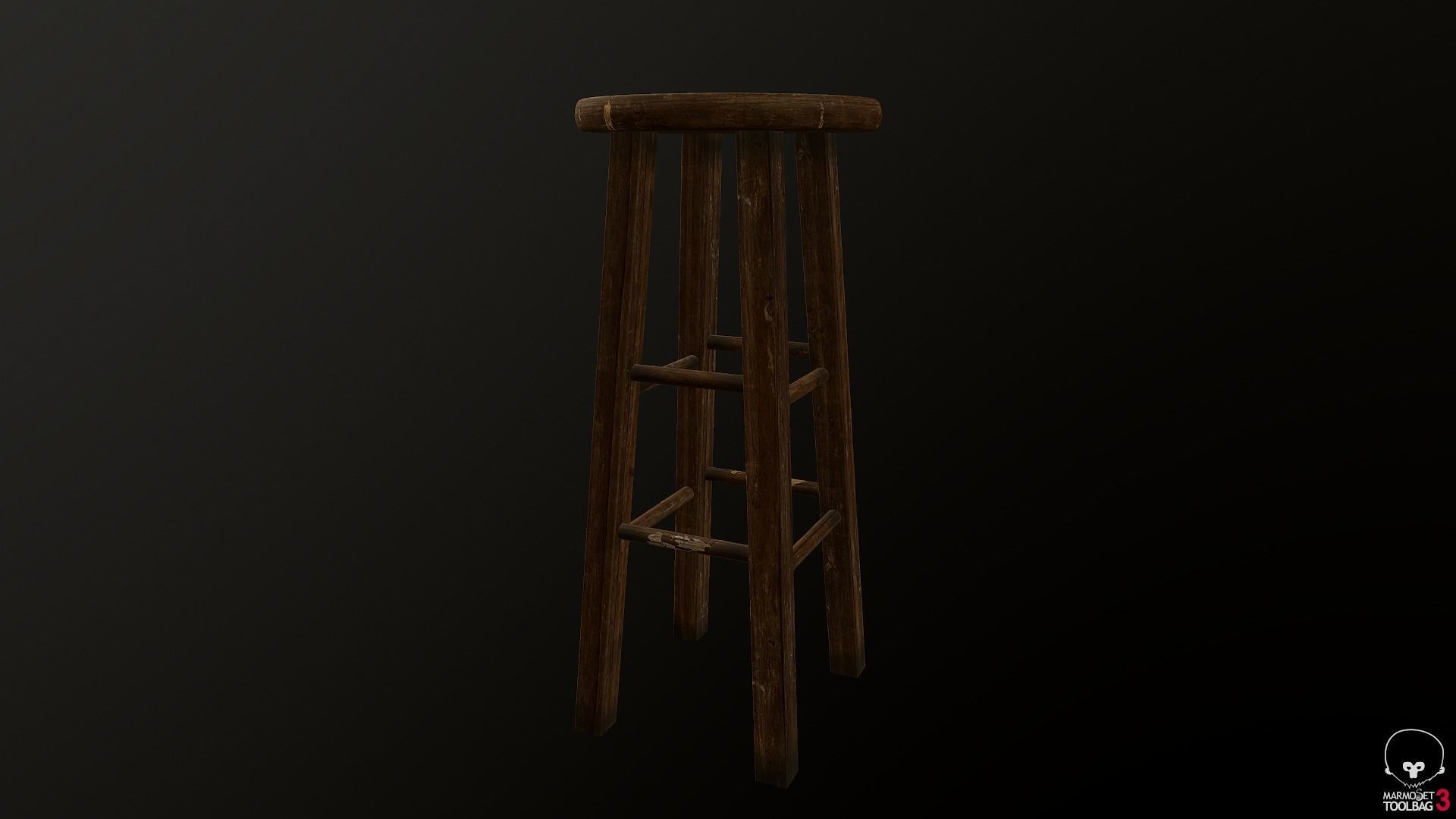 Old Wooden Stool Low-poly 3D model_5