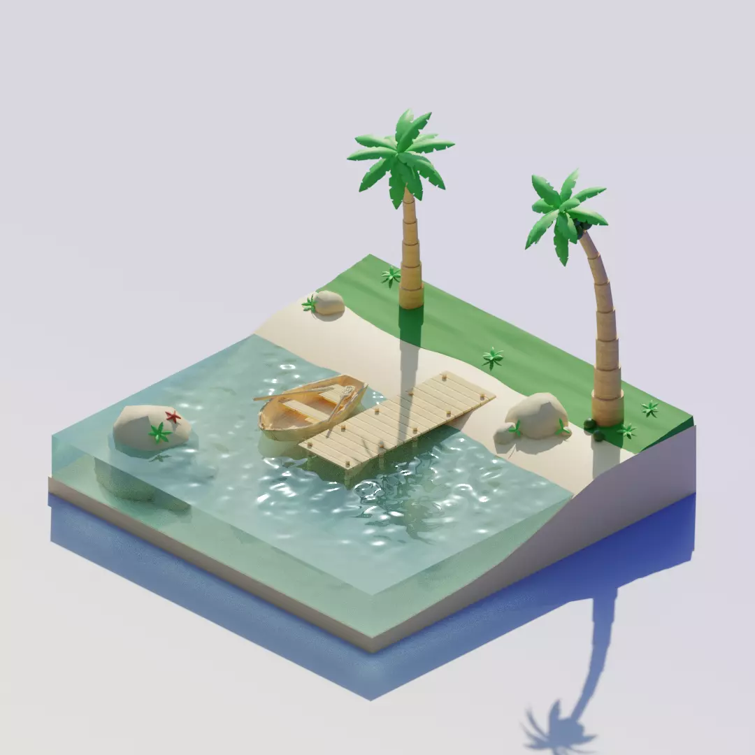 Isometric isle Oasis 3D model_0