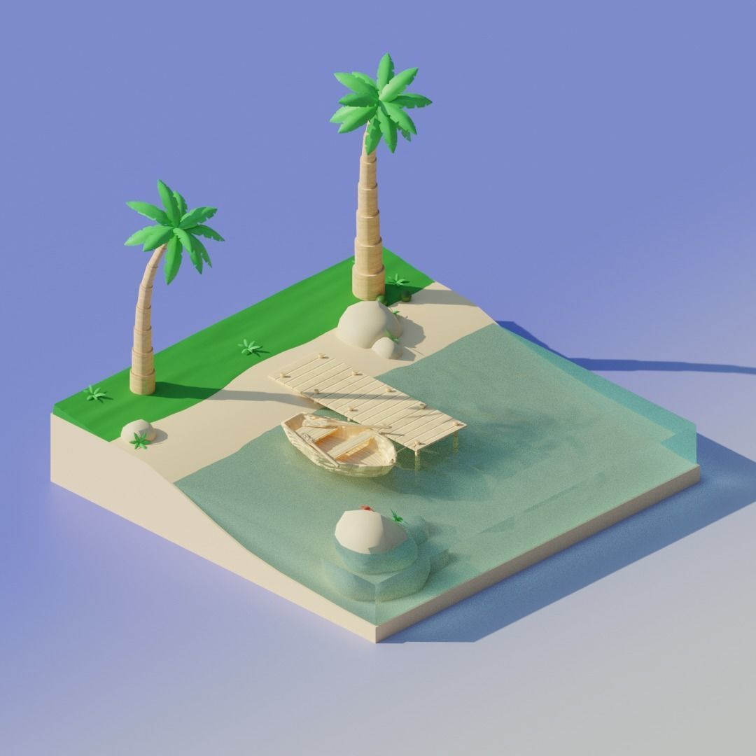 Isometric isle Oasis 3D model_3