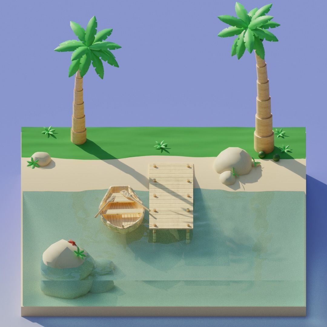 Isometric isle Oasis 3D model_2