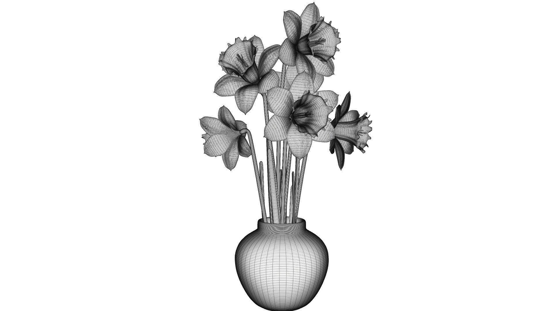 Daffodils in vase 3D model_12