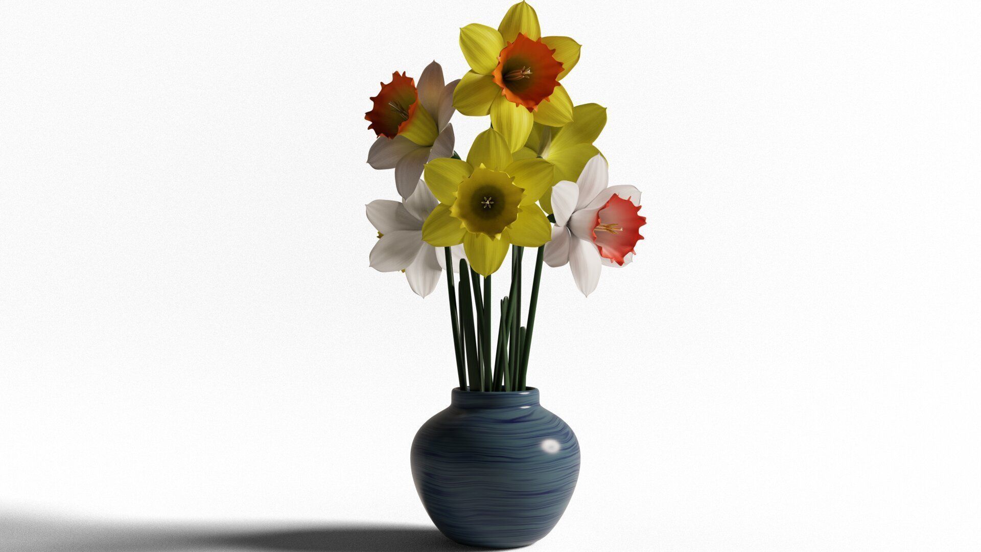 Daffodils in vase 3D model_1