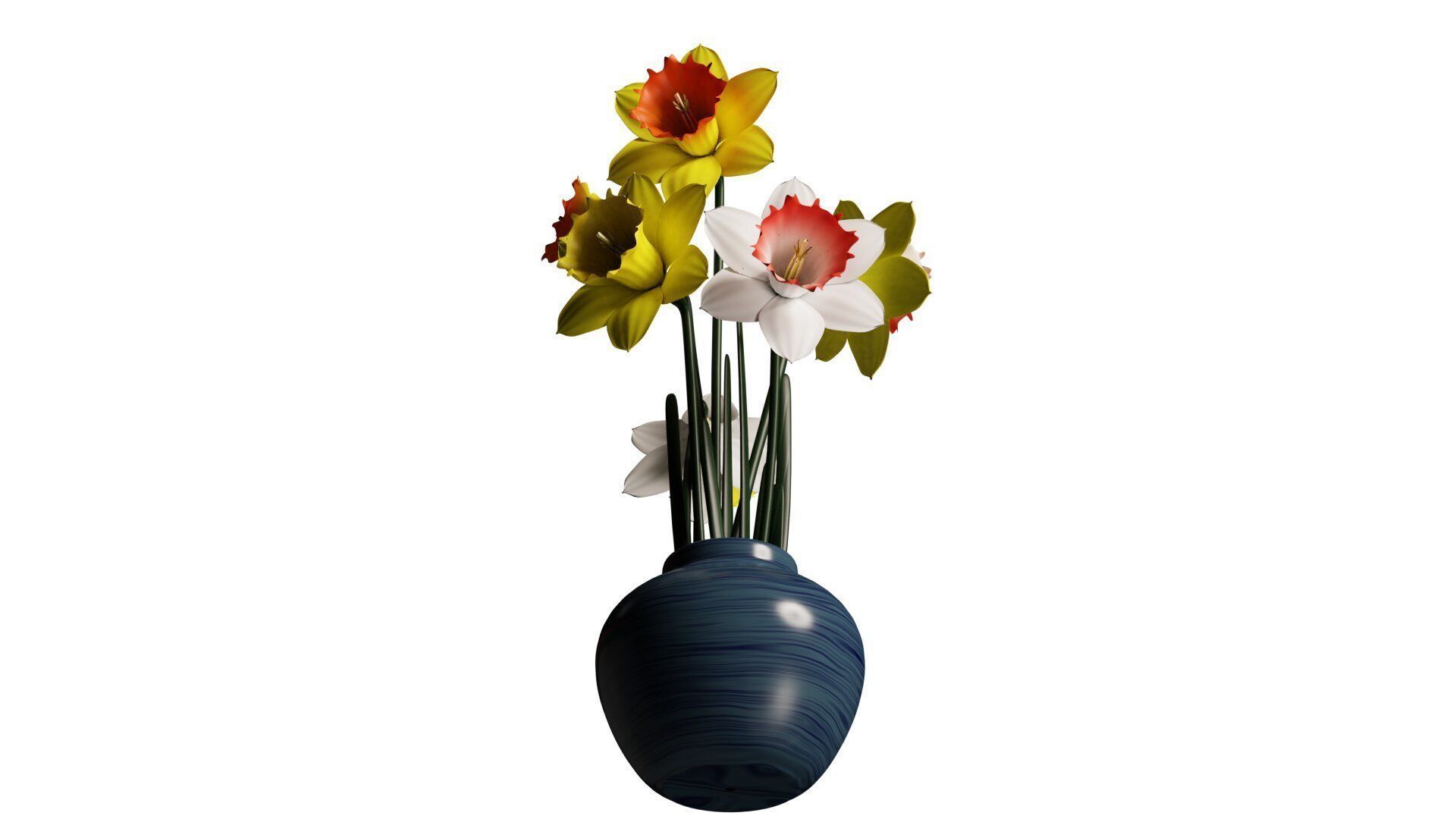 Daffodils in vase 3D model_9