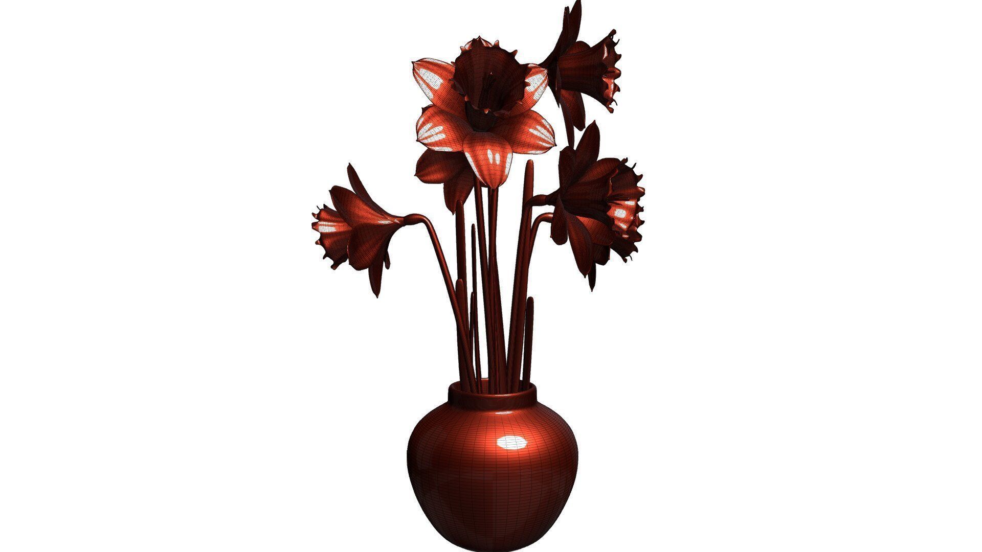Daffodils in vase 3D model_21