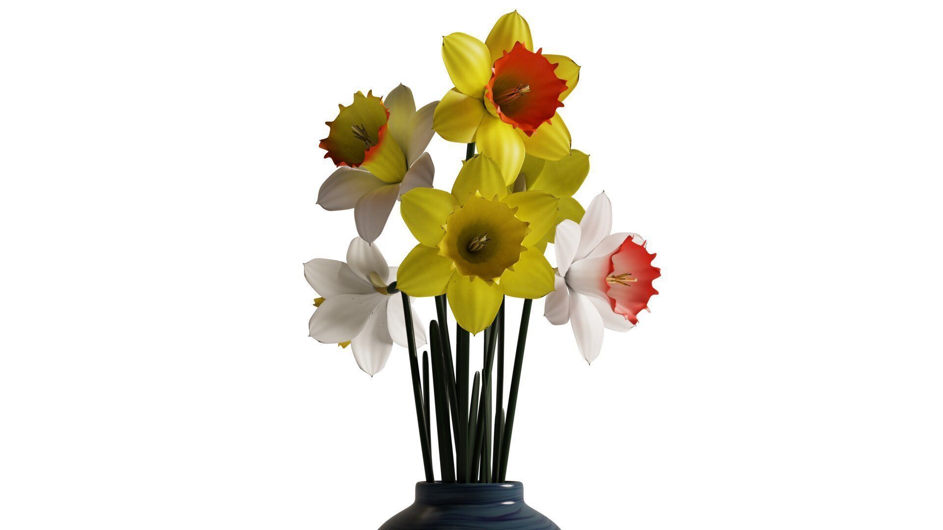 Daffodils in vase 3D model_2