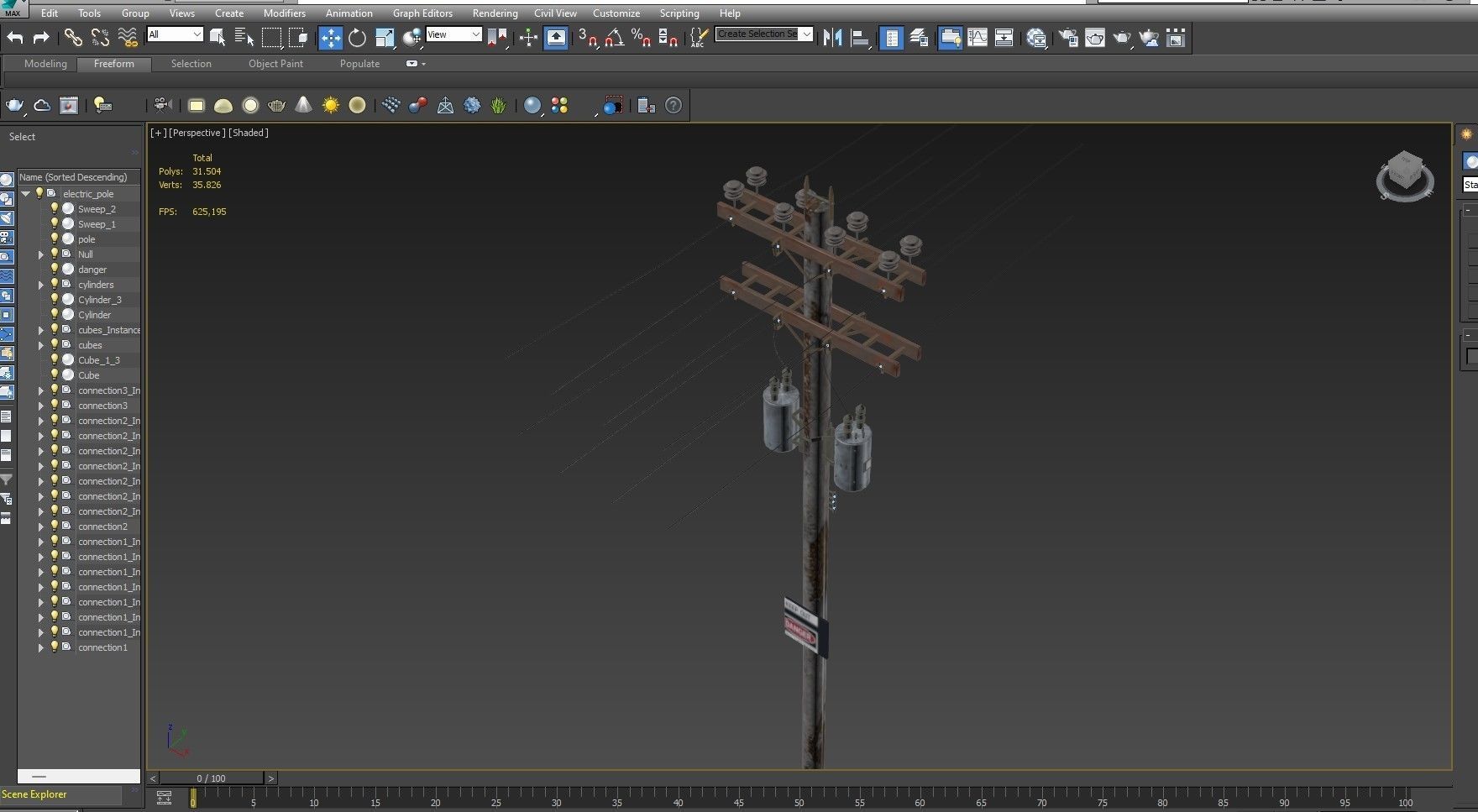 Abandoned Electric Pole 3D model_14