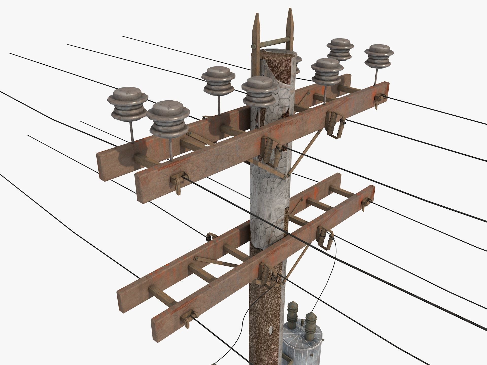 Abandoned Electric Pole 3D model_7