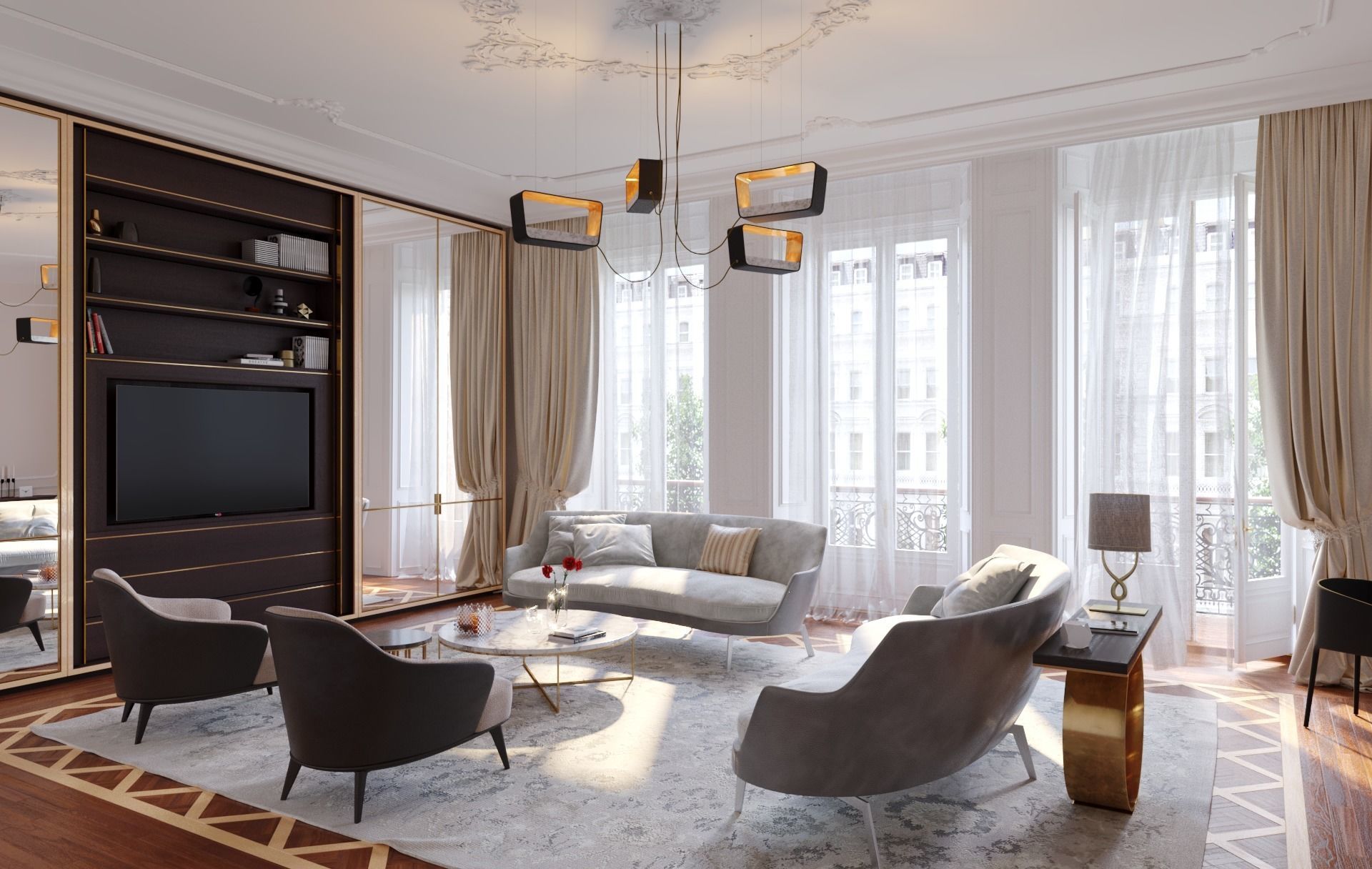 built-in TV-wall - multifunctional  bookshelves - wardrobe Low-poly 3D model_5