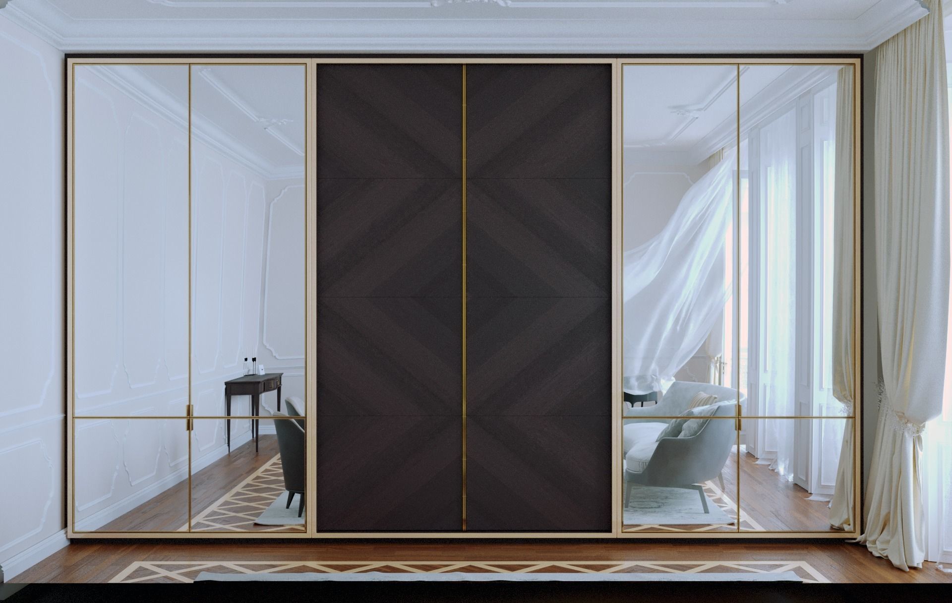 built-in TV-wall - multifunctional  bookshelves - wardrobe Low-poly 3D model_2