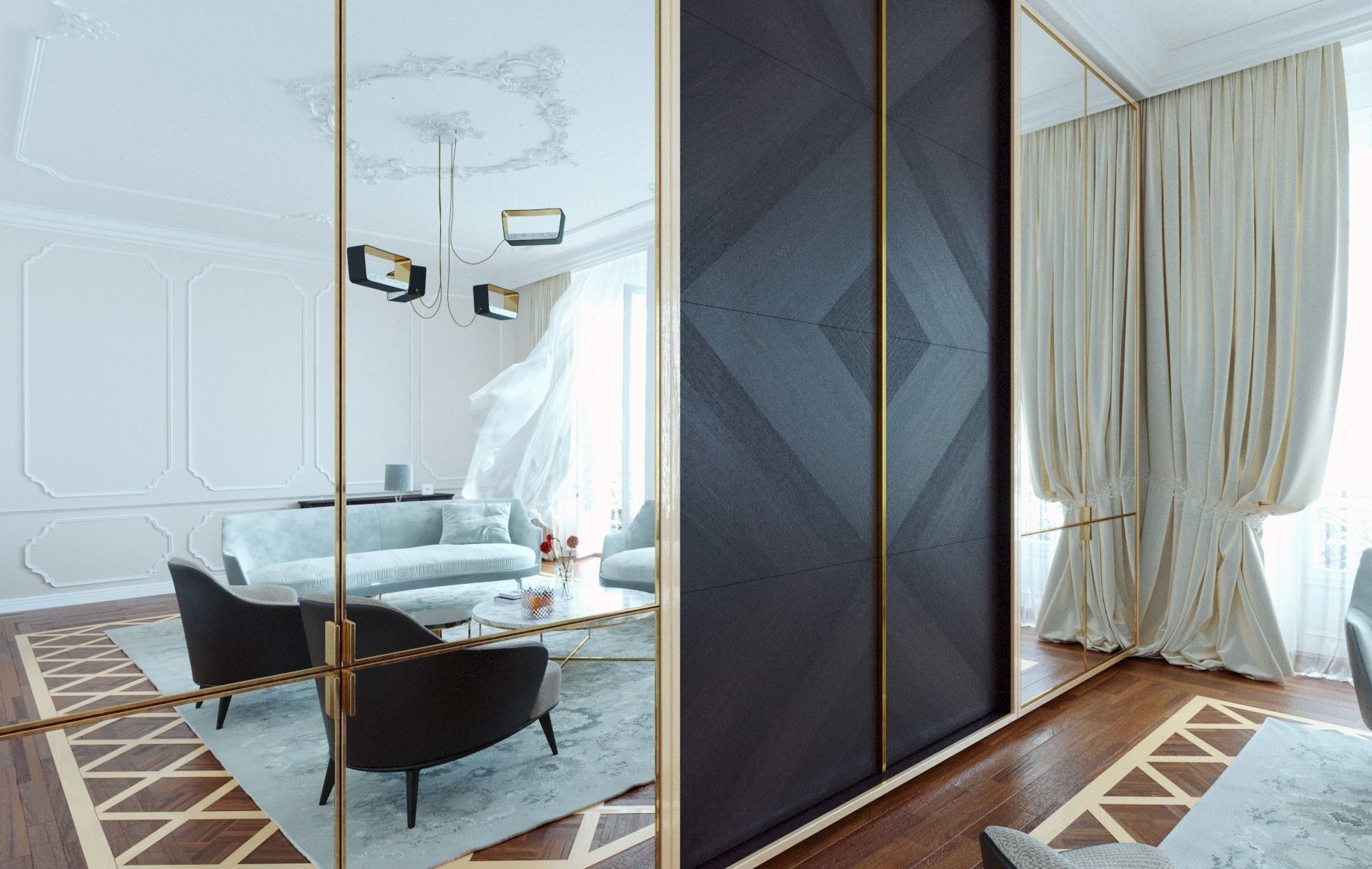 built-in TV-wall - multifunctional  bookshelves - wardrobe Low-poly 3D model_1