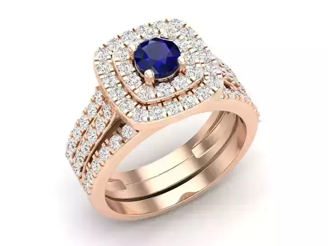 cushion shape halo Diamond Ring and band for woman