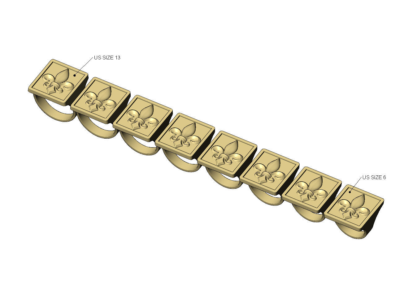 Large heraldic lily rectangular ring size 6to13 3D print model_1