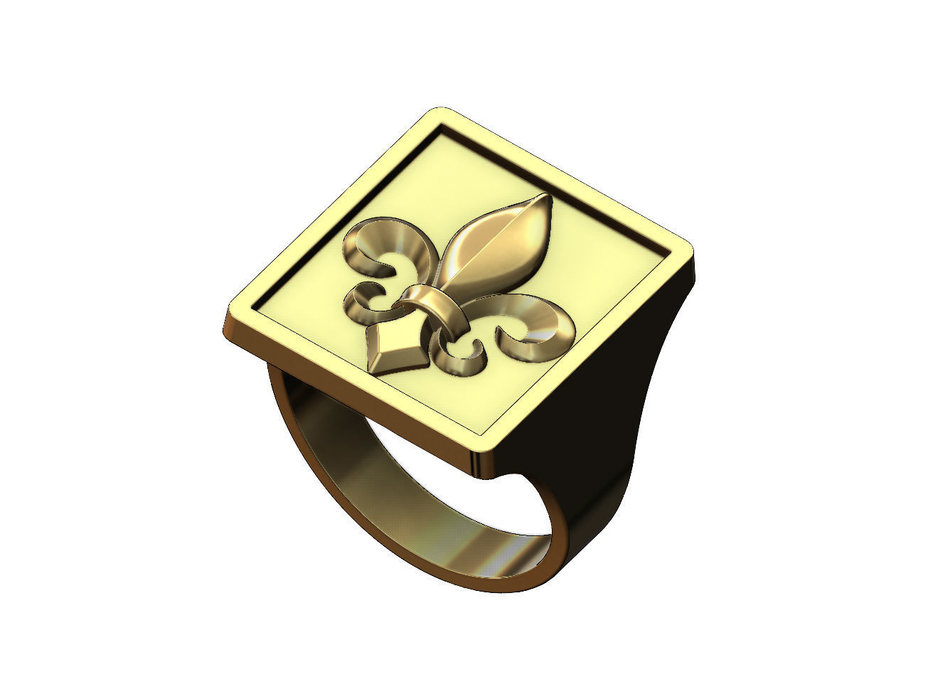 Large heraldic lily rectangular ring size 6to13 3D print model_2