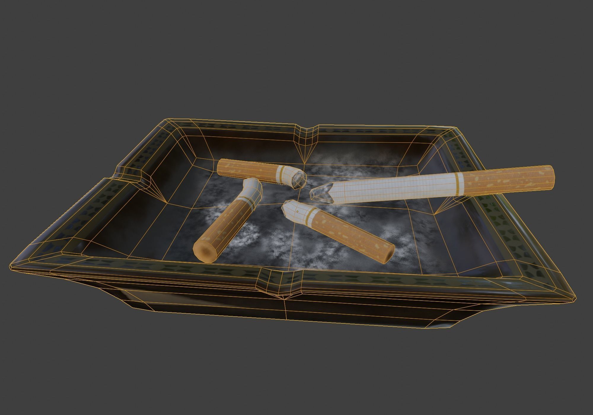 Ashtray with cigarettes Low-poly 3D model_6