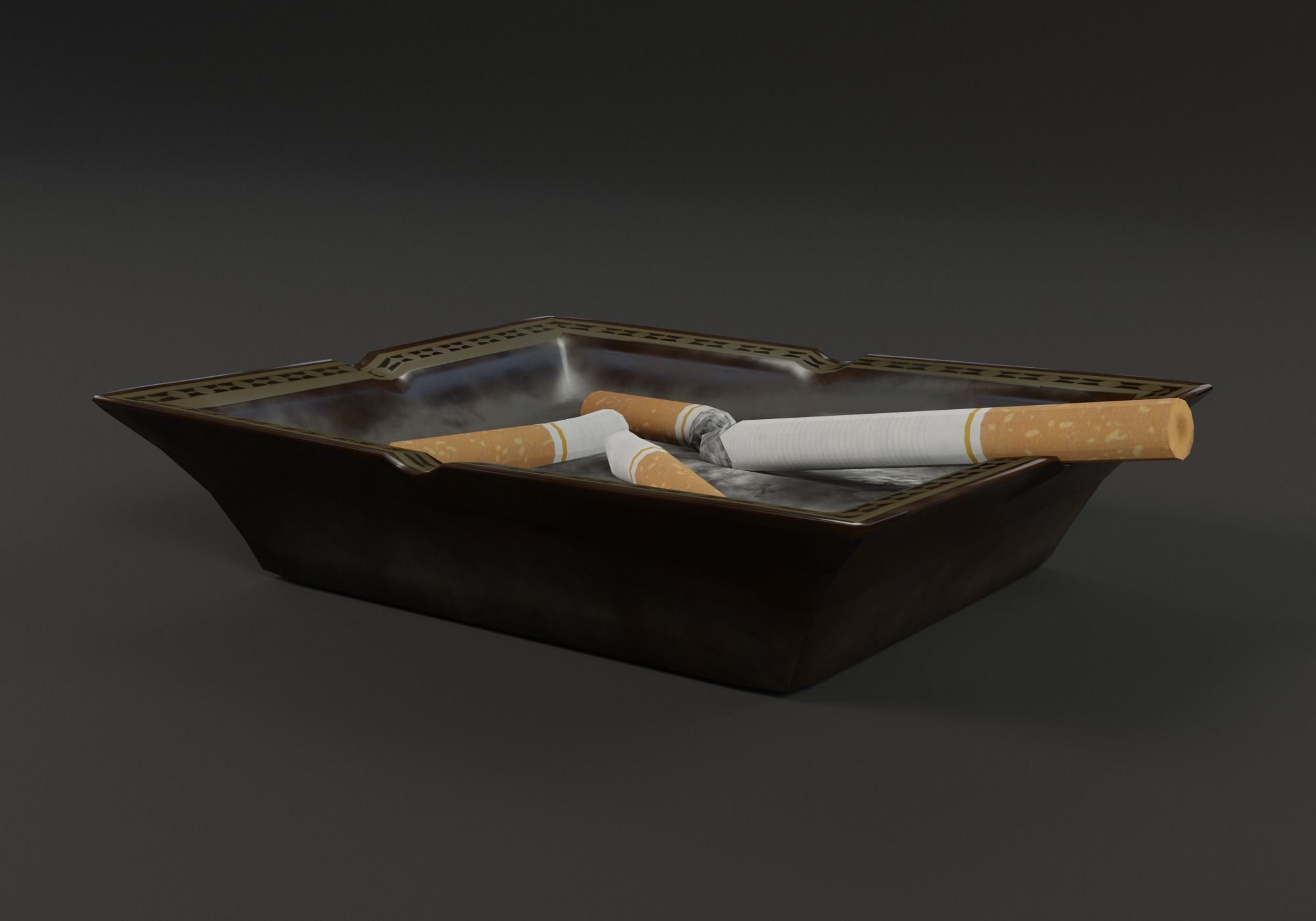 Ashtray with cigarettes Low-poly 3D model_1