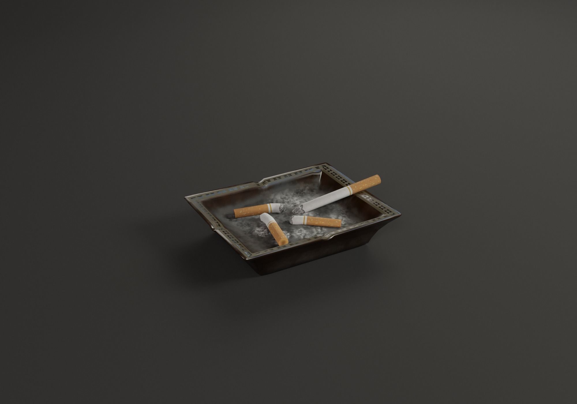 Ashtray with cigarettes Low-poly 3D model_3