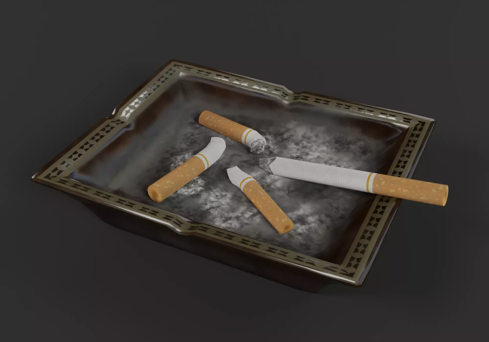 Ashtray with cigarettes Low-poly 3D model_0