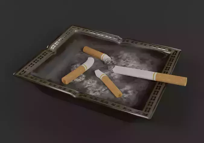 Ashtray with cigarettes Low-poly 3D model