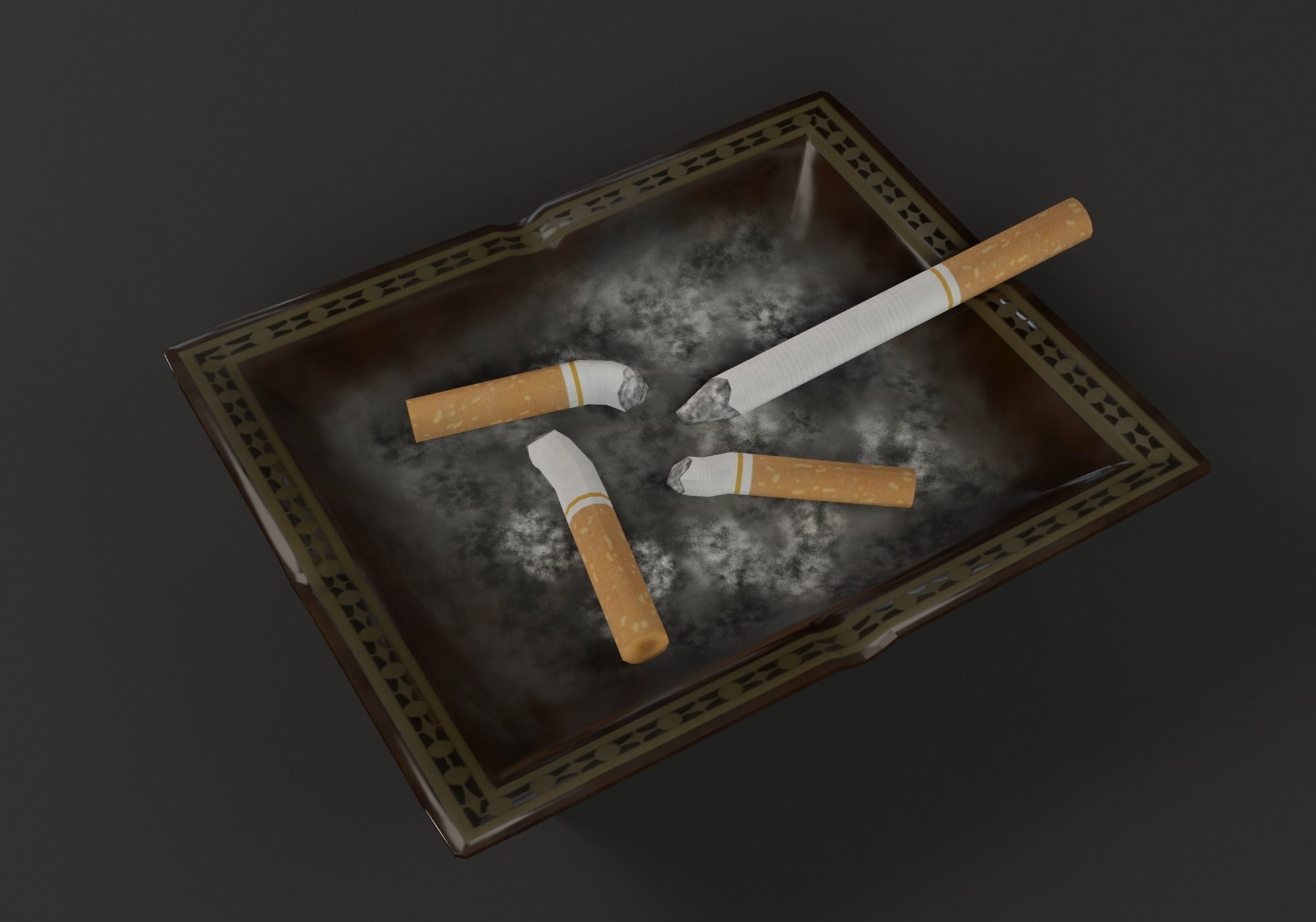 Ashtray with cigarettes Low-poly 3D model_4