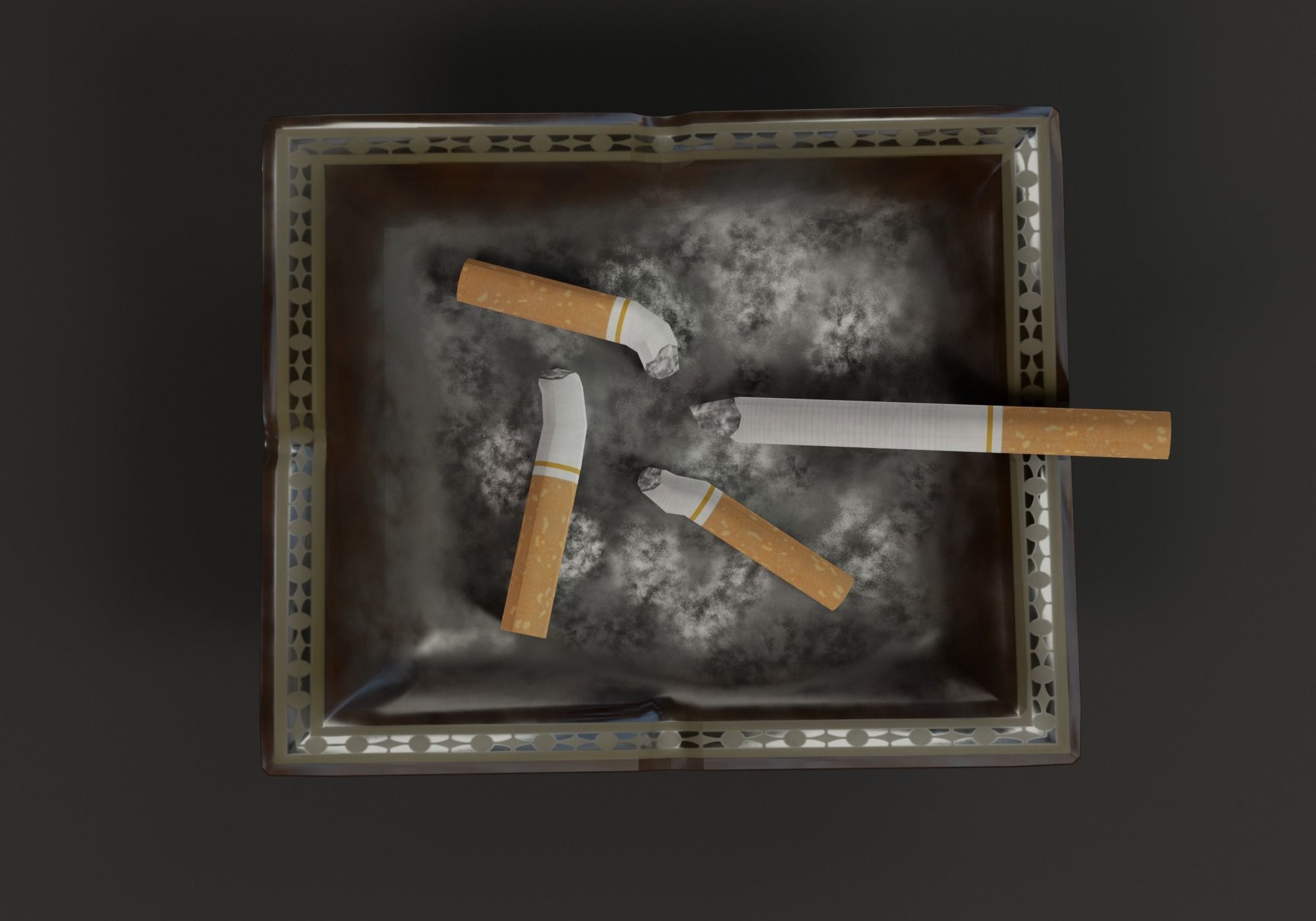 Ashtray with cigarettes Low-poly 3D model_2