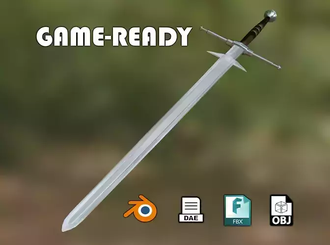 medieval lowpoly great sword - zweihander -PBR Low-poly 3D model